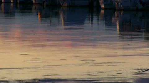 Drops of rain on the surface of the water with the reflection of the sunset Stock Footage 22675909