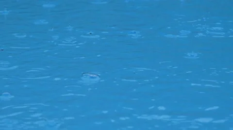 Drops of Rain Water in Blue Pool. Video stock 44171878
