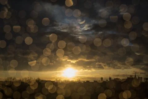 Drops of rain on window after a storm. Water drops on the glass after rain. Stock Photos