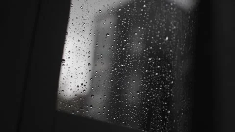 Drops of rainwater slide down a window Stock Footage 259221737