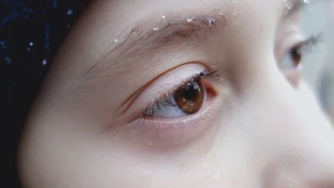 Drops from sleet on eyelashes and eyebrows of little girl. Stock Footage 104663471
