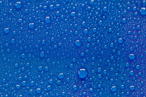 Drops of water on a blue background. Stock Photos