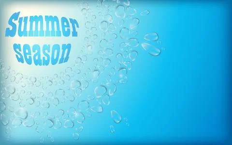 Drops of water on a blue background. Realistic illustration of cool water. Su Stock Illustration