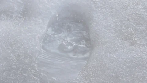 Drops of water drip into a puddle in ice and spray and waves in the spring. Stock Footage 125177250