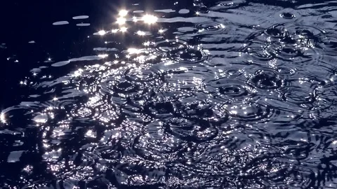 Drops of water on glittering lake surface Stock Footage 76757185