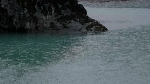 Drops on water, rain, panorama Stock Footage 190664140