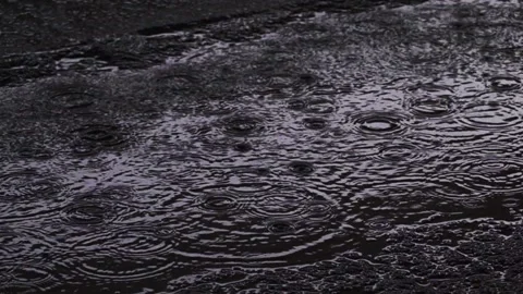 Drops of water ripple cross the surface of the puddle slow motion Stock Footage 165321445