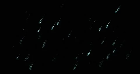 Drops of water splashes fly and fall, motion graphics of rain bubbles on a black Video stock 201967481