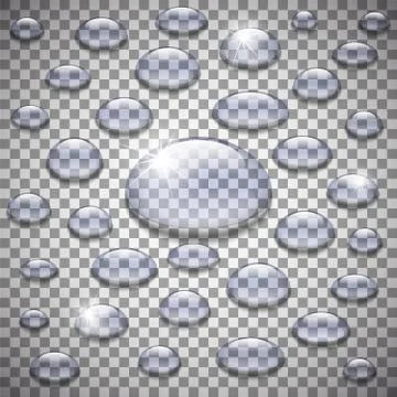 Drops of water on a transparent background Stock Illustration