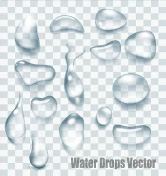 Drops of water on a transparent background. Vector. Stock Illustration