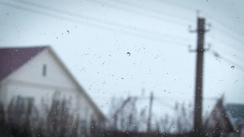 Drops on the window. View from the window in rainy weather. Stock Footage 117843641