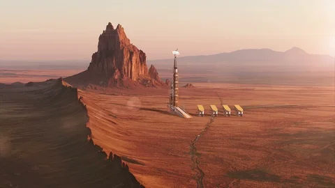 Dropship Space Craft and Sci-Fi Outpost on Mars The Red Planet 1 Stock Footage 96731668