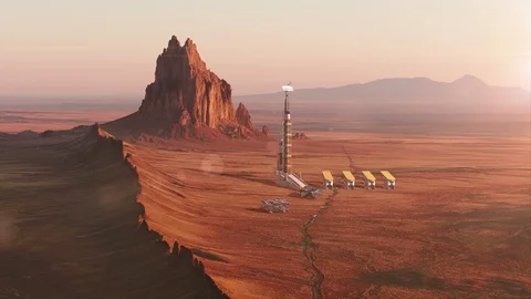 Dropship Space Craft and Sci-Fi Outpost on Mars The Red Planet 2 Stock Footage 96731688