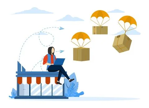 Dropshipping business model with opening e-commerce Stock Illustration