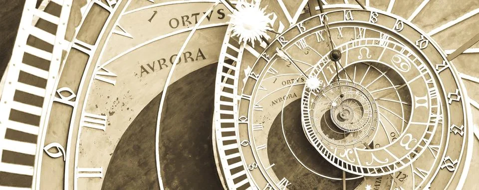 Droste effect background based on Prague astronimical clock. Abstract design for Stockillustratie