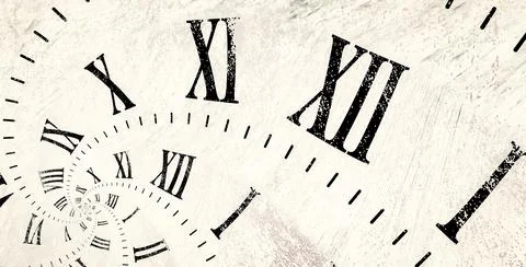 Droste effect background with infinite clock spiral. Abstract design for conc Stock Illustration