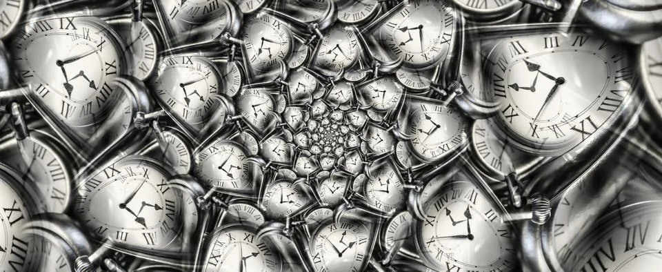 Droste effect background with infinite clock spiral. Abstract design for conc Stock Illustration