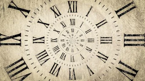 Droste effect background with infinite clock spiral. Abstract design for conc Stock Photos