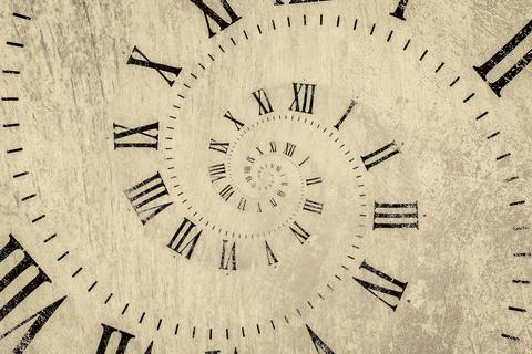 Droste effect background with infinite clock spiral. Abstract design for conc Stock Photos
