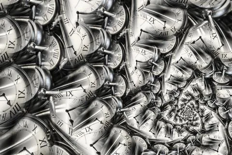 Droste effect background with infinite clock spiral. Abstract design for conc Stock Photos