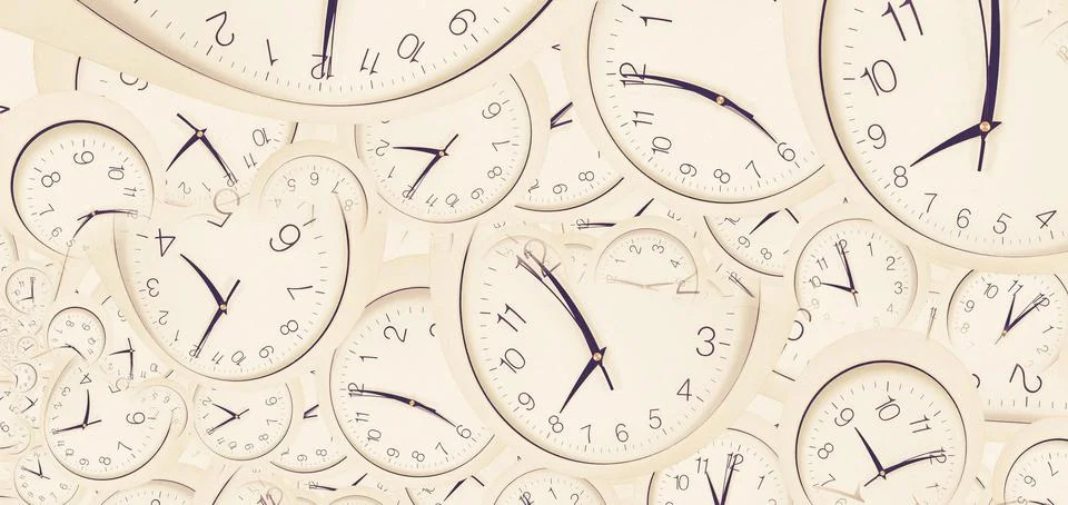 Droste effect background with infinite clock spiral. Abstract design for conc Stock Photos