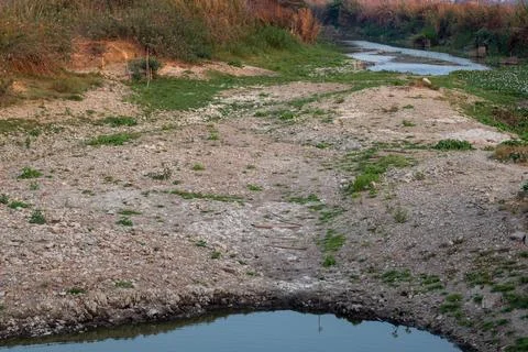 Drought Affected Riverbed with Small Water Pool Stock-Fotos