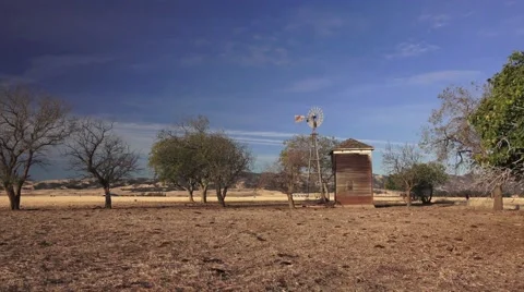 Drought Capay Valley, pump house and windmill Stock Footage 43333366