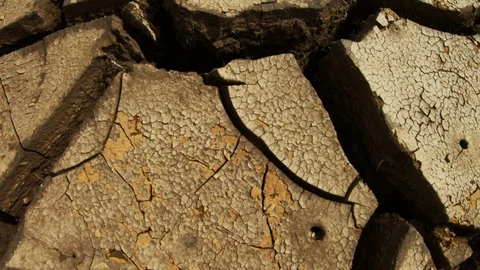 Drought closeup dried up and drained earth rugged by large crevices longshot  스톡 동영상 126263025