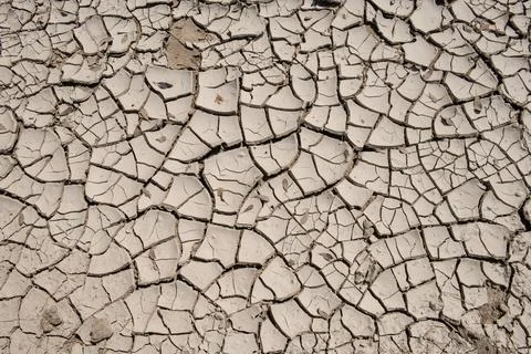 Drought creates deep cracks in soil Stock Photos
