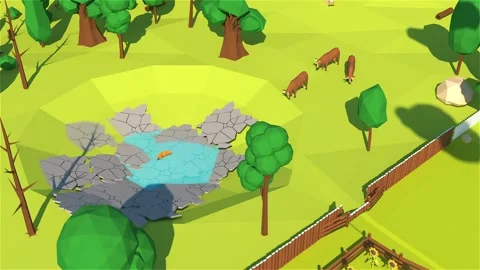 Drought on farm 3D Low Poly Animation Stock Footage 211809814