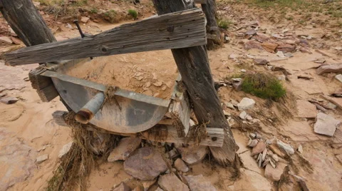 Drought By Global Warming And Climate Change Dry Cattle Trough Handheld Panning Stock Footage 53012801