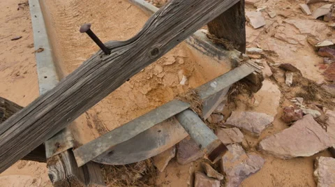 Drought By Global Warming And Climate Change Dry Cattle Trough Handheld Stock Footage 53012853