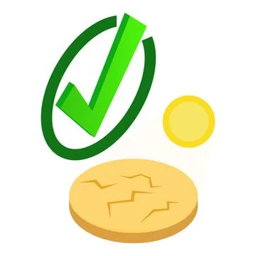 Drought icon isometric vector. Cracked ground under scorching sun and check mark Ilustración de archivo