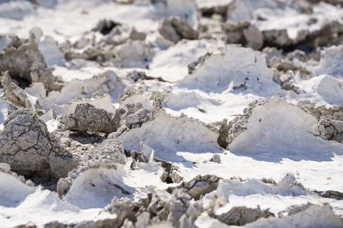 Drought mud patterns with cracks on the ground detclimate change Etosha Stock Photos