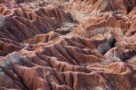 Drought red orange sand stone rock formation in Tatacoa desert, Huila Stock Photos