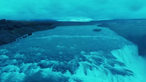 Drove view of The Gullfoss Waterfall Stock Footage 262203399