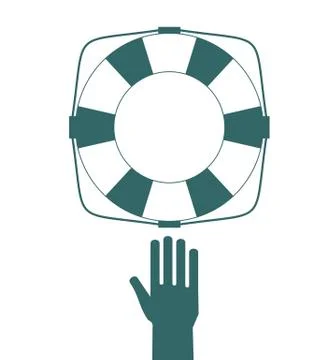 Drown man with rised hand getting lifebuoy help in sea Stock Illustration