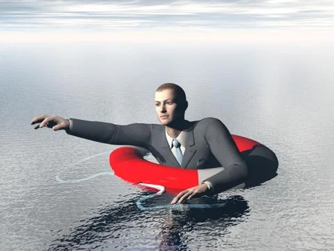 Drowning businessman asking for help - 3D render Stock Illustration