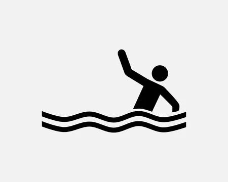 Drowning Drown Calling For Help Water Sea Ocean Rescue Icon Sign Vector Stock Illustration