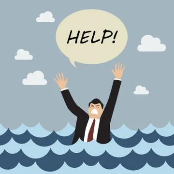 Drowning man screaming for help Stock Illustration