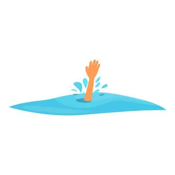 Drowning person asking for help with hand raised out of water Stock Illustration