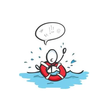 Drowning person calling for help Vector simple Lifebelt save in sea illustration Stock Illustration