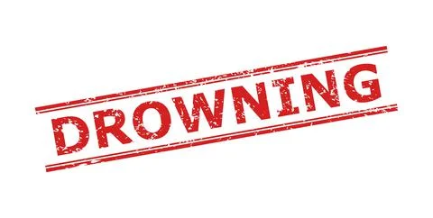 DROWNING Stamp with Rubber Texture and Double Parallel Lines 스톡 일러스트