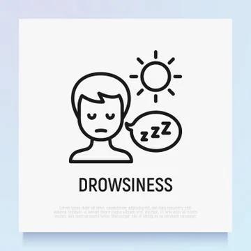 Drowsiness thin line icon. Abnormal sleepiness during the day. Stock Illustration