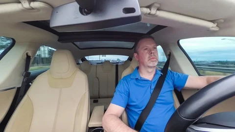 Drowsy Driver falls asleep at the wheel Stock Footage 91713470