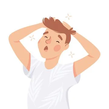 Drowsy Man Stretching and Yawning Feeling Need for Sleep Vector Illustration Stock Illustration