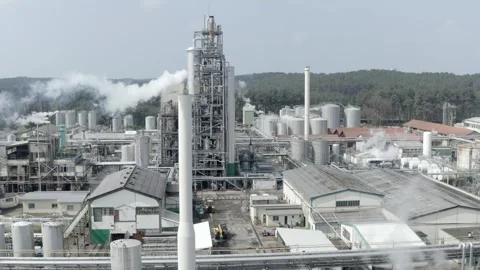 DRT biomass processing units, Vielle-Saint-Girons, France. Aerial drone flying Stock Footage 309645644
