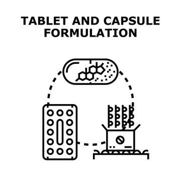 Drug capsule and tablet formulation process concept Stock Illustration