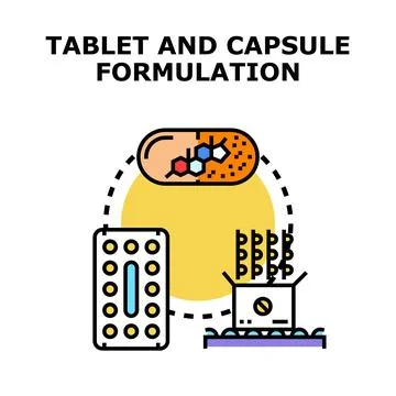 Drug capsule and tablet formulation process concept 스톡 일러스트