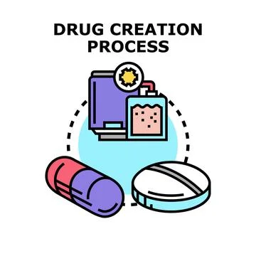 Drug creation process with research and development Stock Illustration